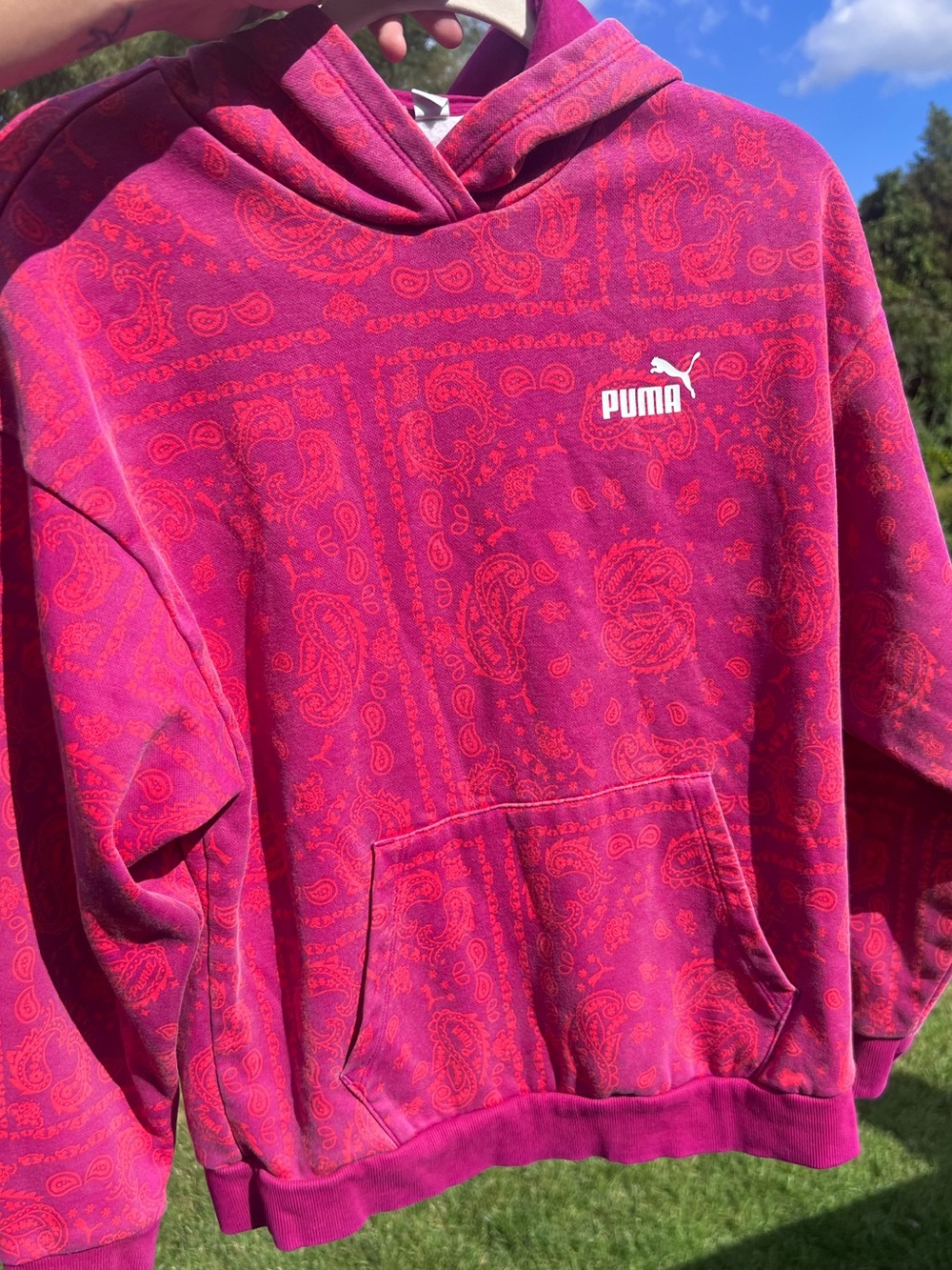 Puma All Over Paisley Bandana Print Pullover Hoodie Pink Red M